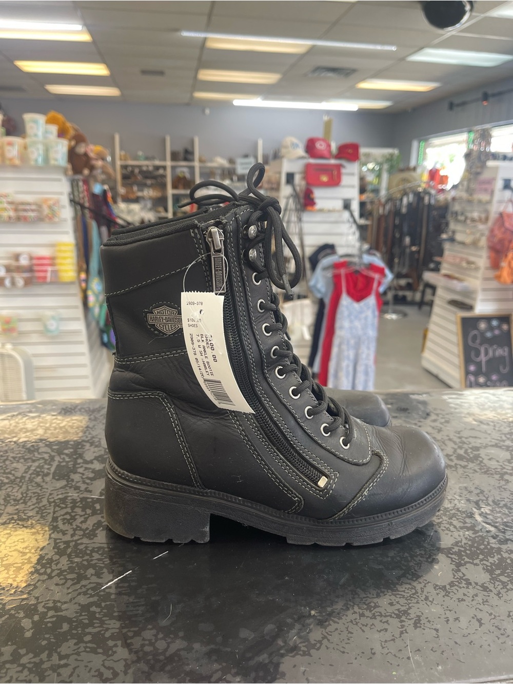 Harley-Davidson Black Lace-Up Side-Zip Leather Boots